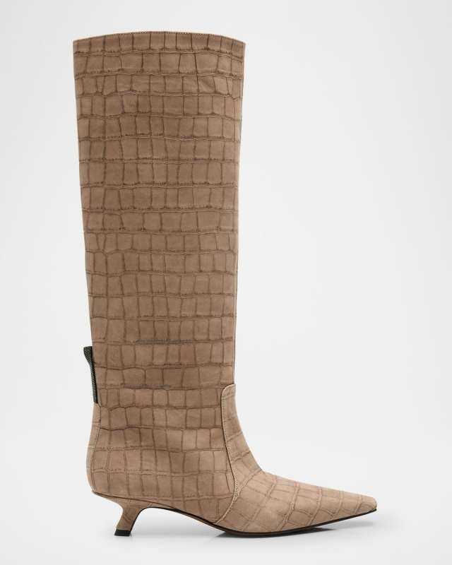 Leather Comma-Heel Knee Boots